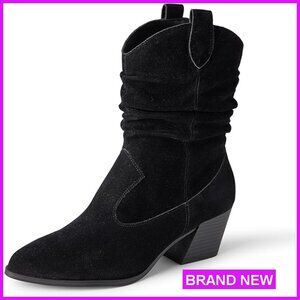 Western Fashion Boots Slouchy Mid Calf Boots Block Heel Comfortable Stylish